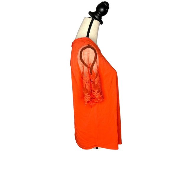 Lulu's Red Sheer Short Sleeve Keyhole Back Blouse Women's Size Medium M - Picture 2 of 7